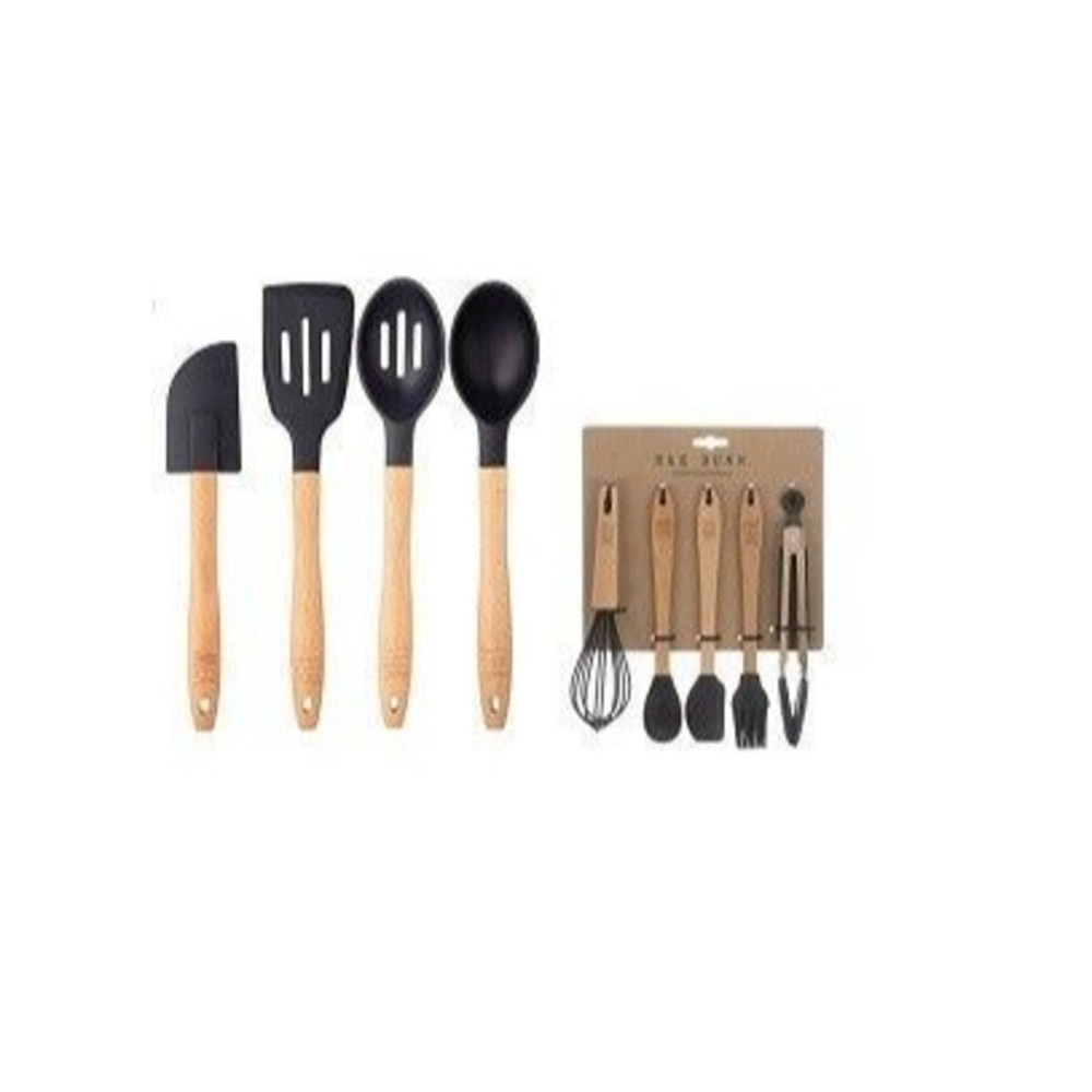 Rae Dunn Everyday Wooden Handle Kitchen Silicone Utensil Set & Mini Set 9 pc tot